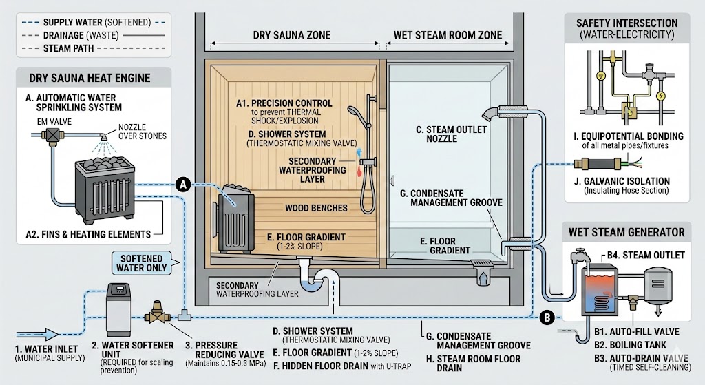 Systema Plumbing congue and Technical Analysis for Sauna Room